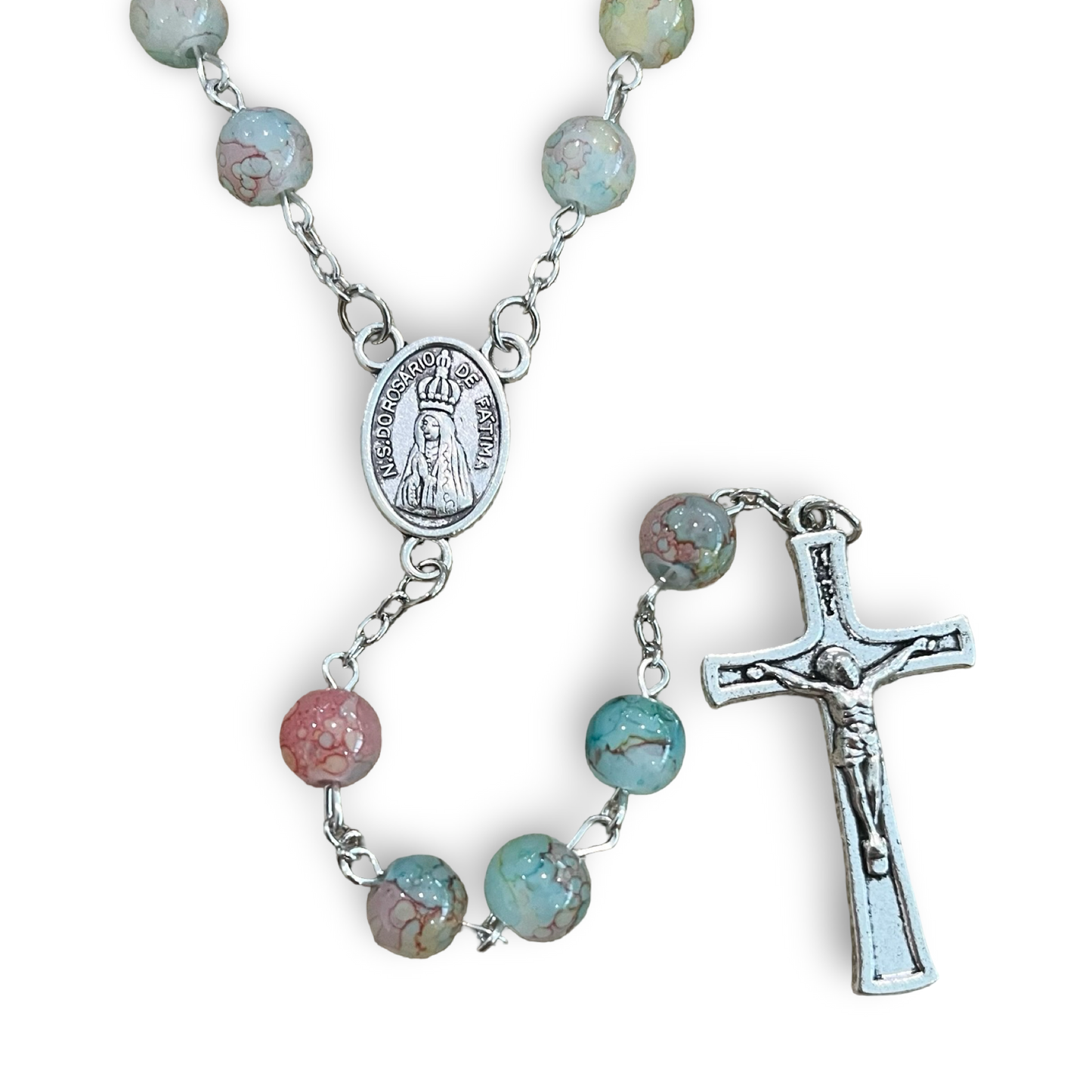 Long Marble Fatima Rosary with Soil