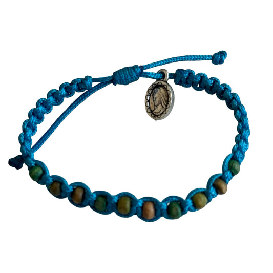 Queen of Peace Cord Bracelet With Colored Wooden Beads