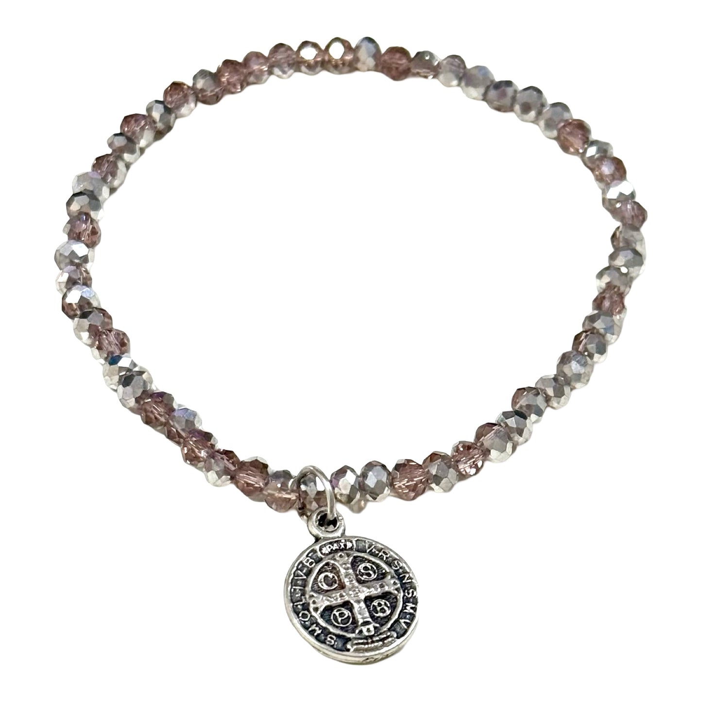 Colored Stretchy Crystal Bracelet with St. Benedict Medal