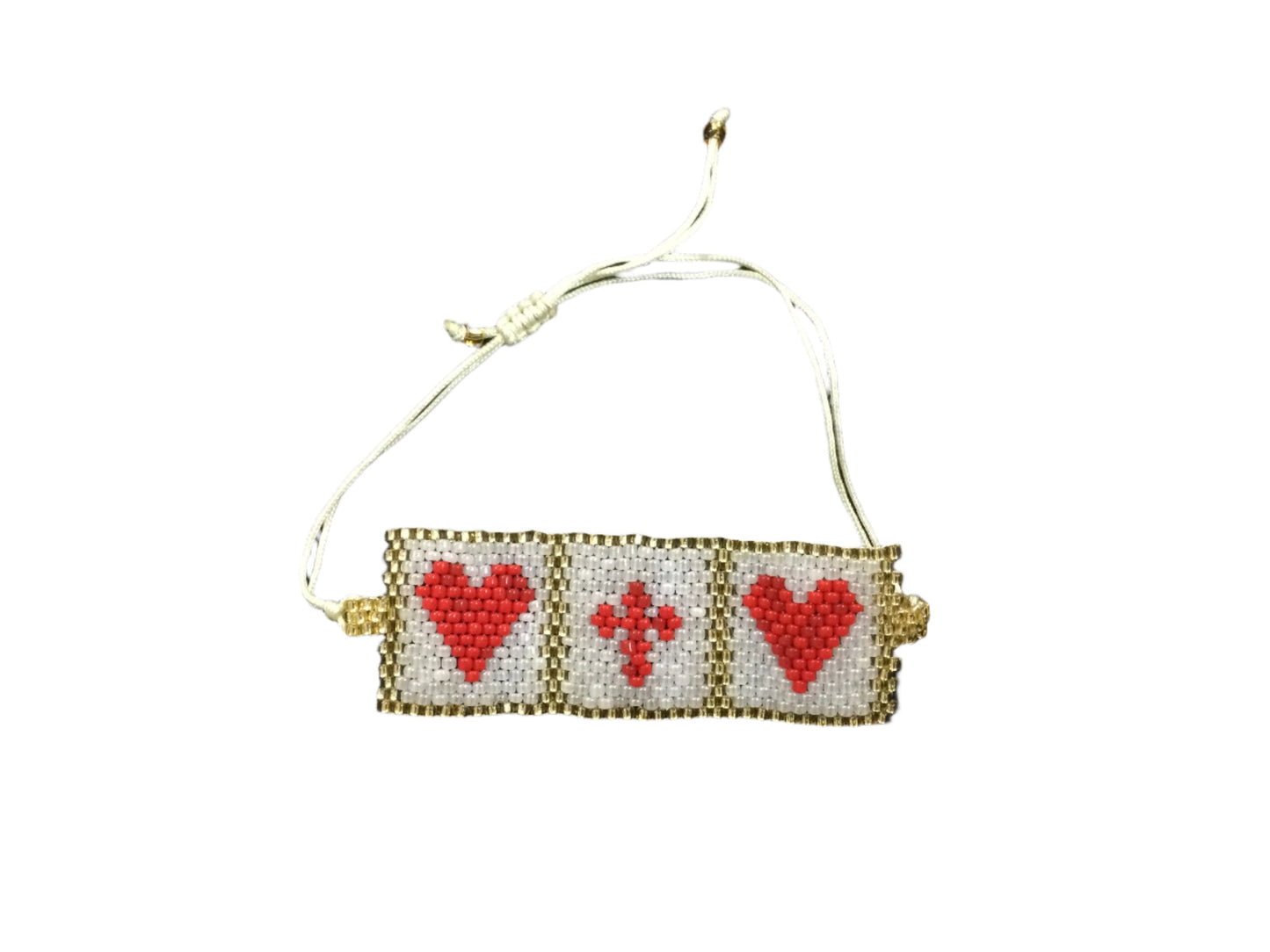Beaded Mosaic Hearts and Cross Bracelet