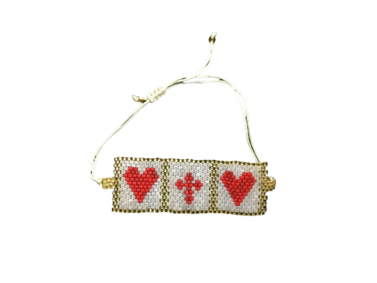 Beaded Mosaic Hearts and Cross Bracelet