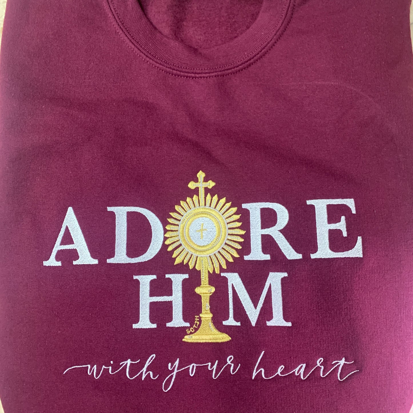 "Adore Him With Your Heart" Embroidered Crewneck Sweater by SCTJM