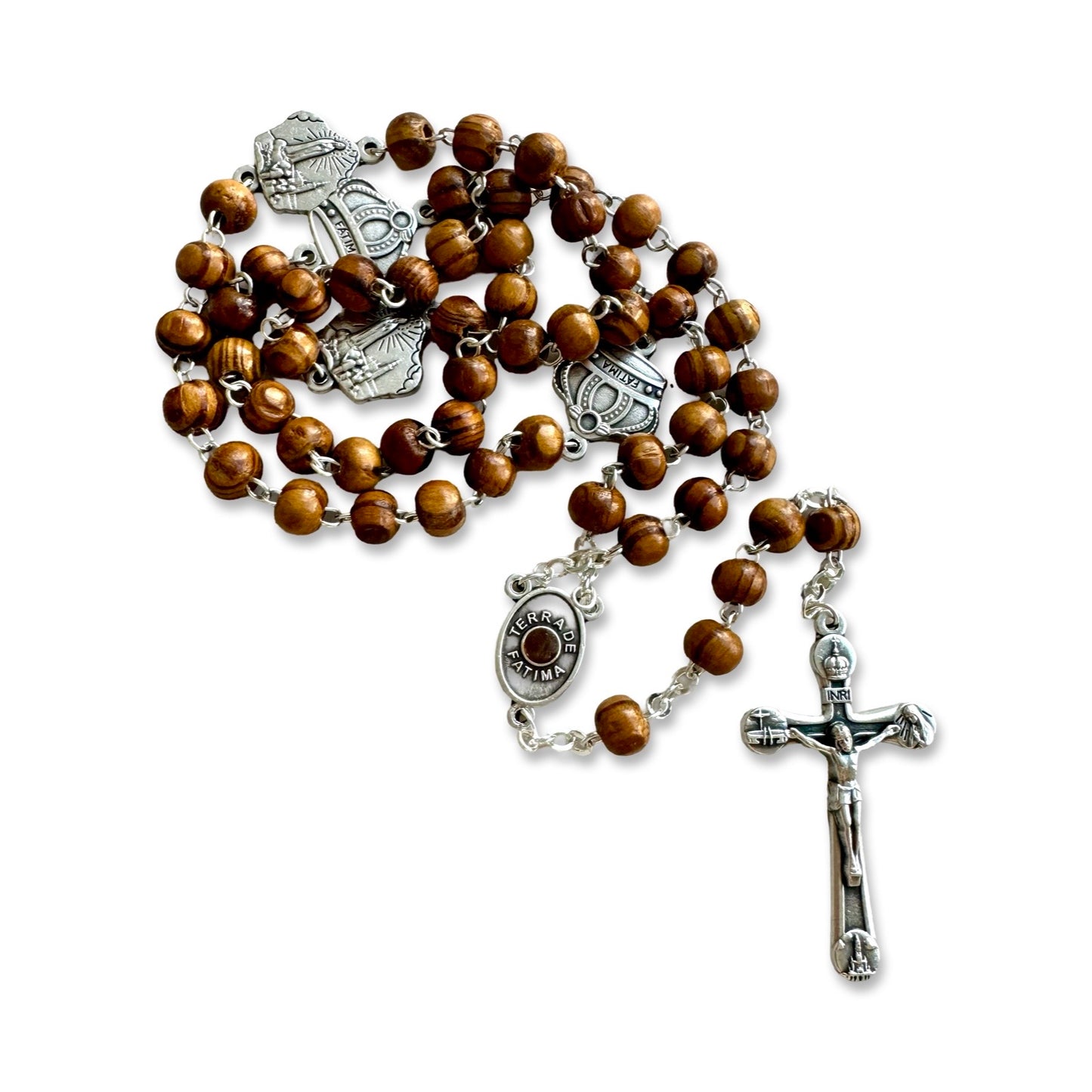 Fatima Rosary with Crown Beads and Soil from Fatima - in Crown Case