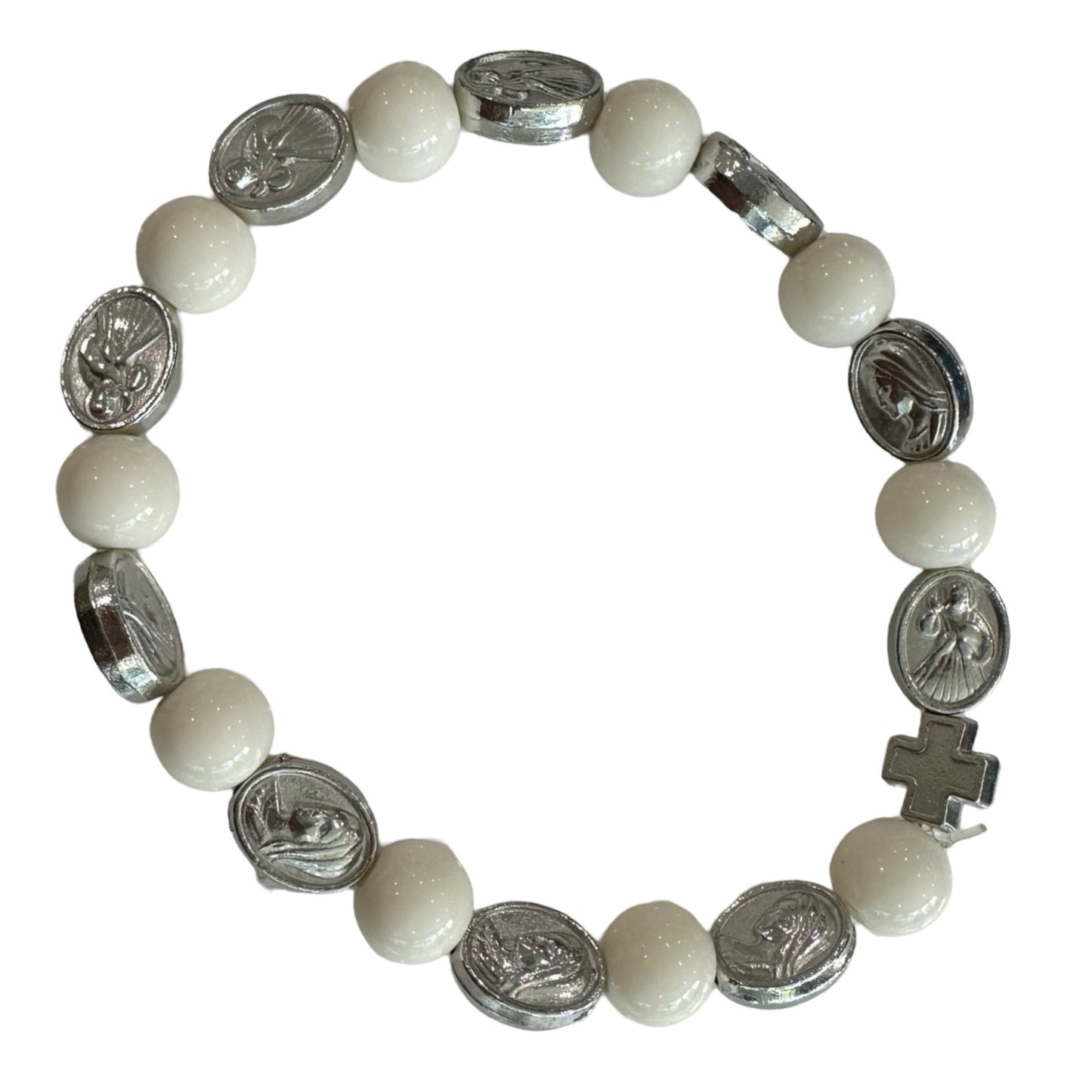 Marble Divine Mercy and Queen of Peace Rosary Bracelet