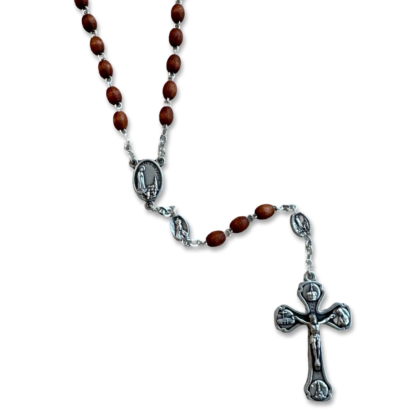 Brown Wood Fatima Rosary with Soil