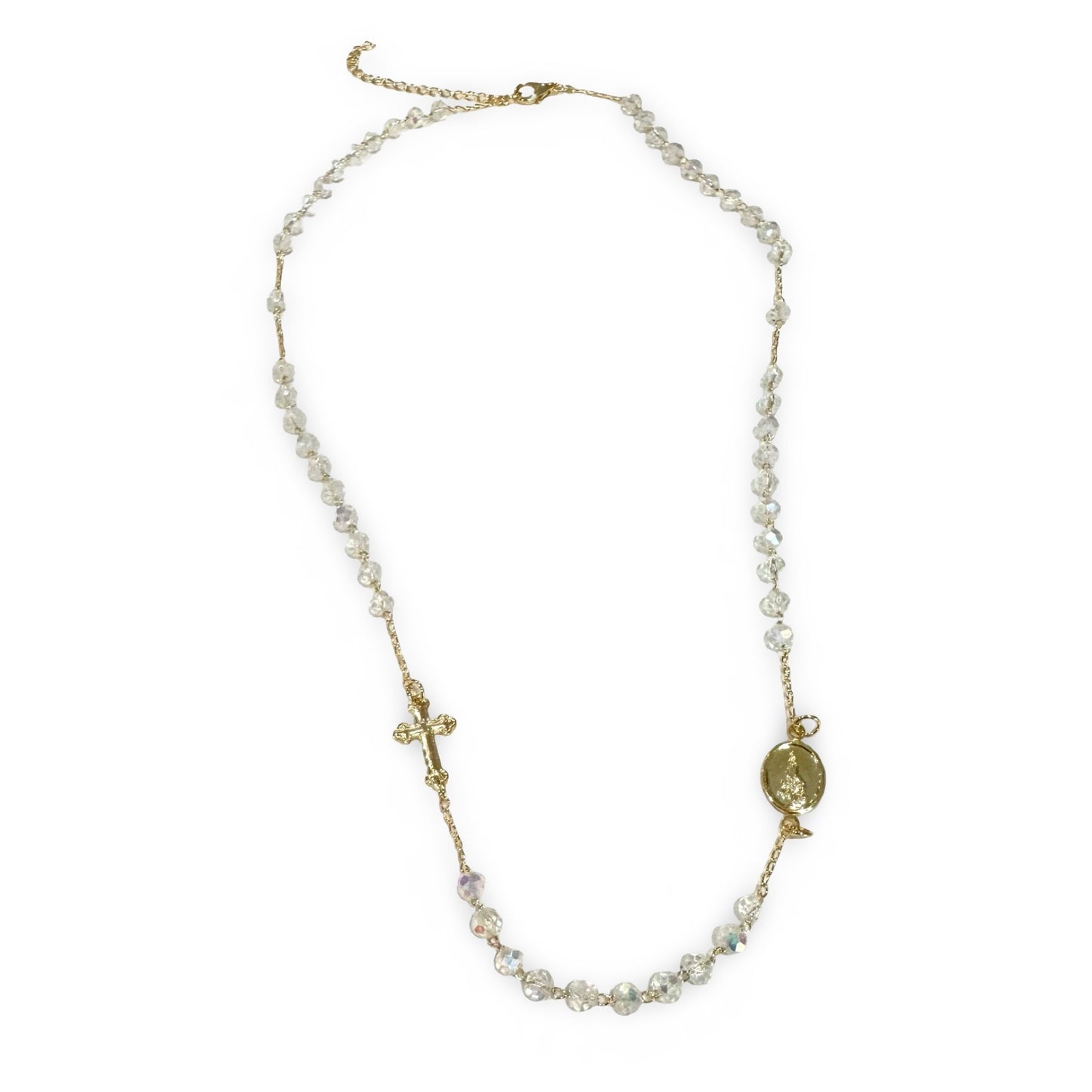 Gold and Crystal Rosary Necklace