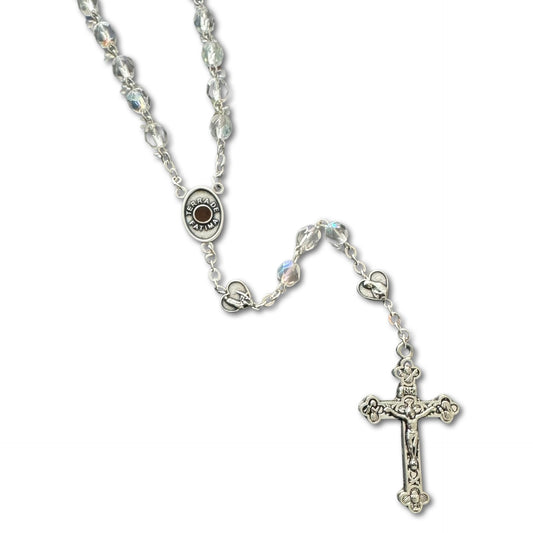 Crystal Fatima Rosary with Heart Beads and Soil