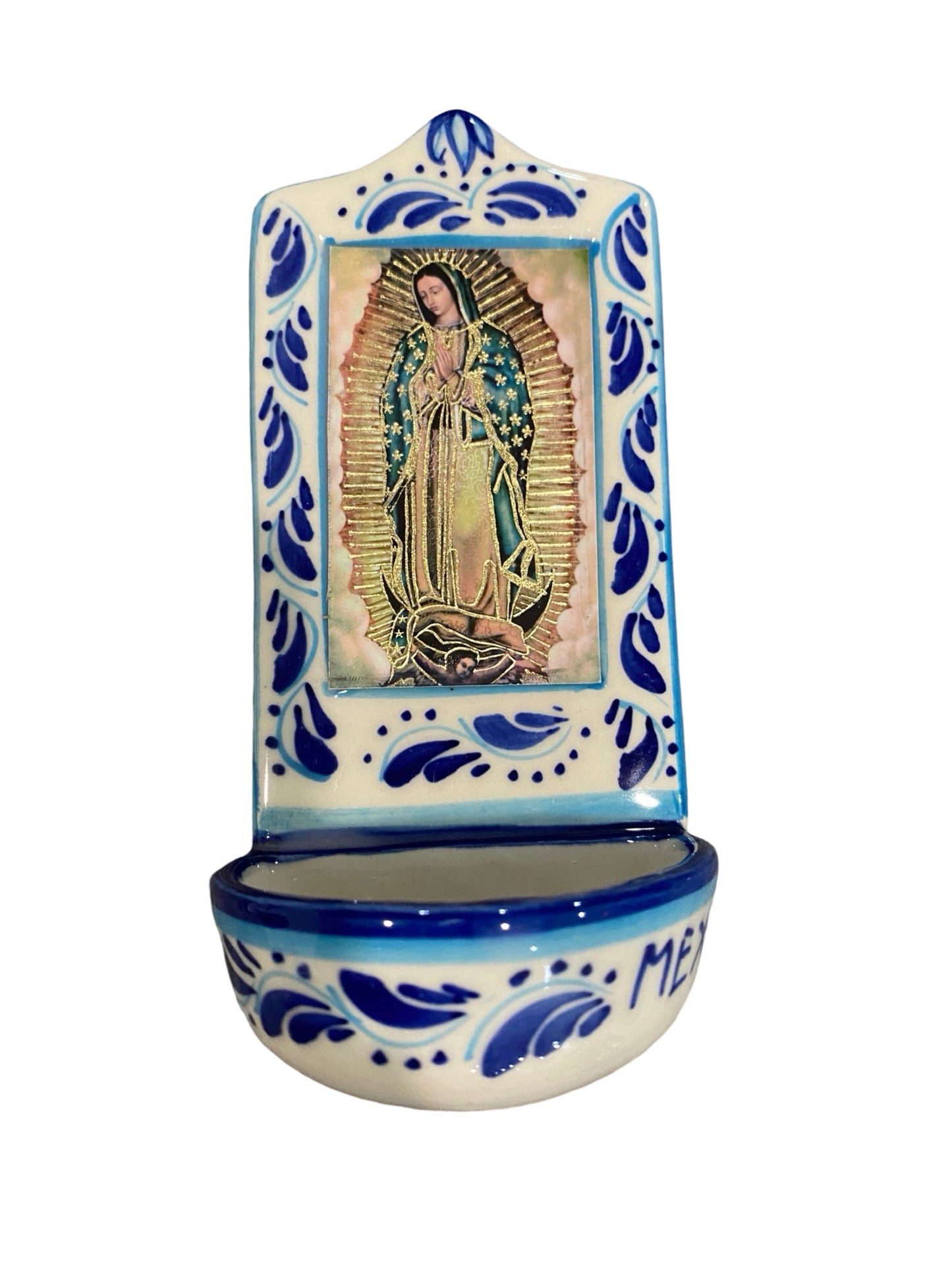Our Lady of Guadalupe Ceramic Painted Holy Water Font