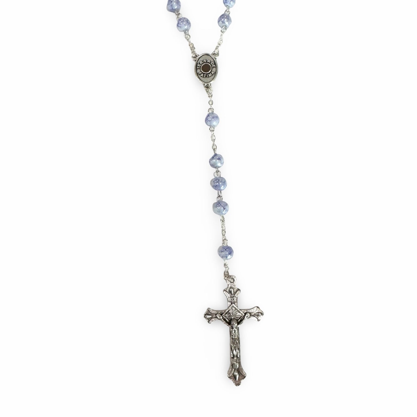 Fatima Rosary with Blue Marble Beads and Soil from Fatima