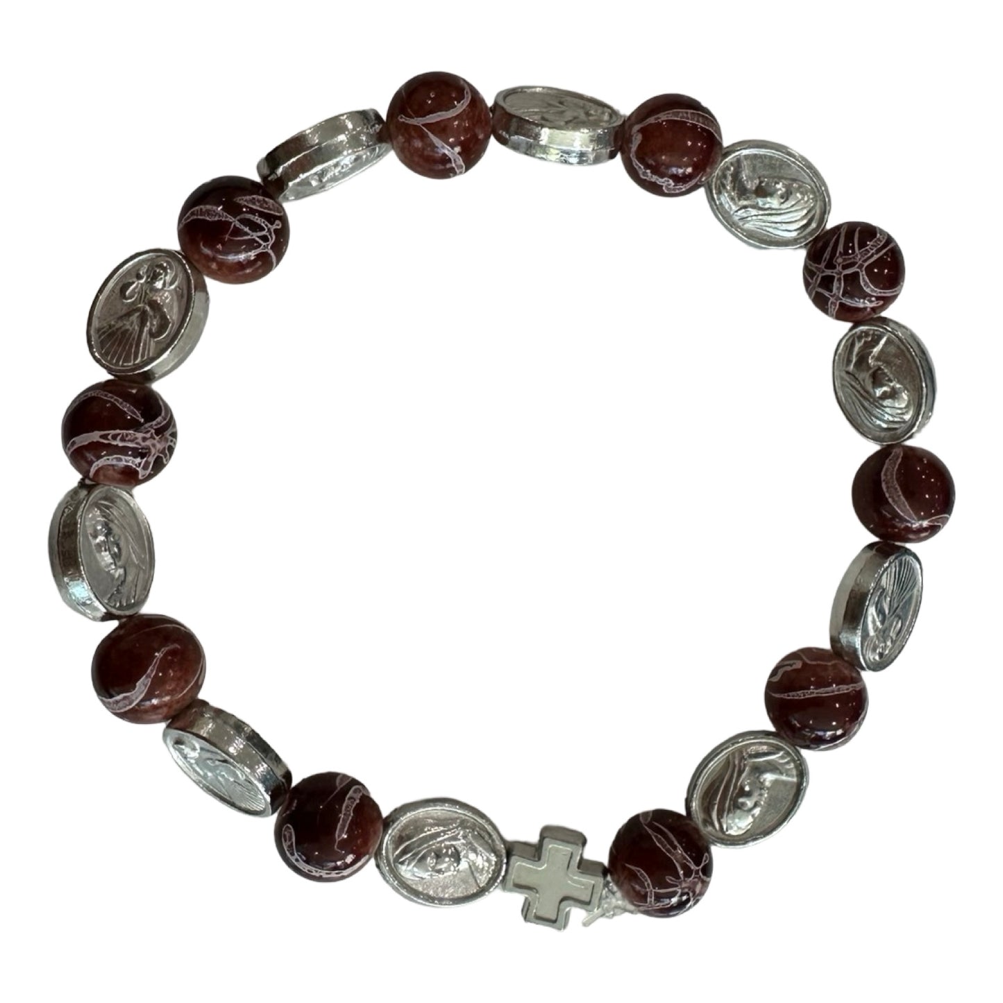 Marble Divine Mercy and Queen of Peace Rosary Bracelet