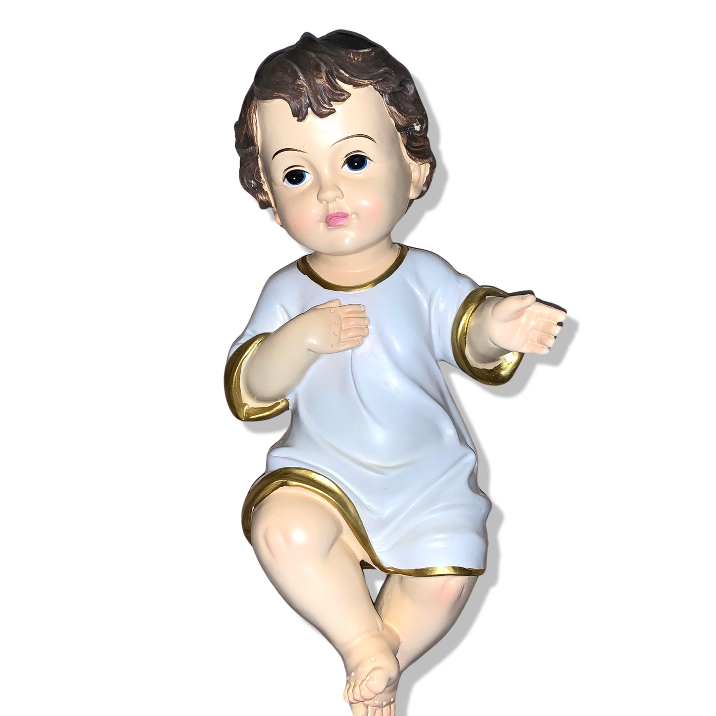 Baby Jesus Statue with White and Gold Gown