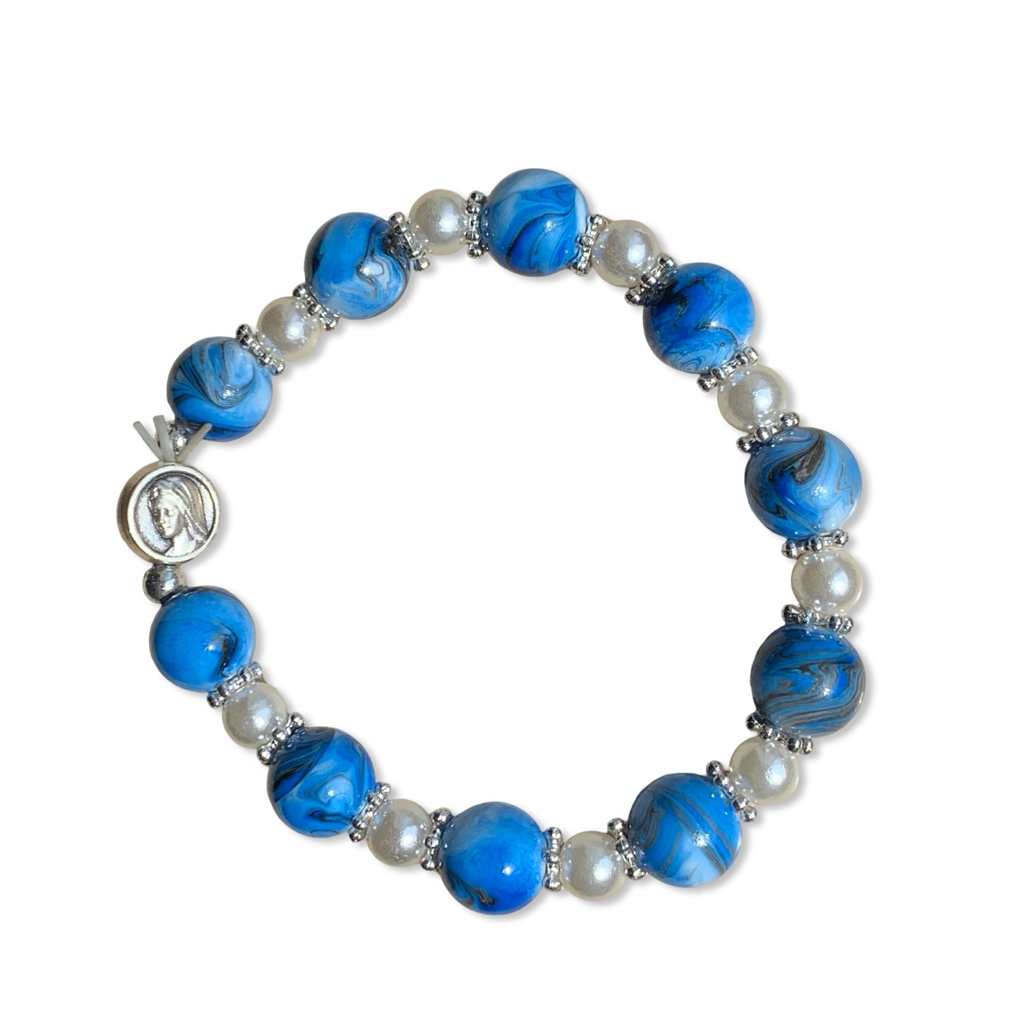 Large Marble Bead Queen of Peace Decade Rosary Bracelet