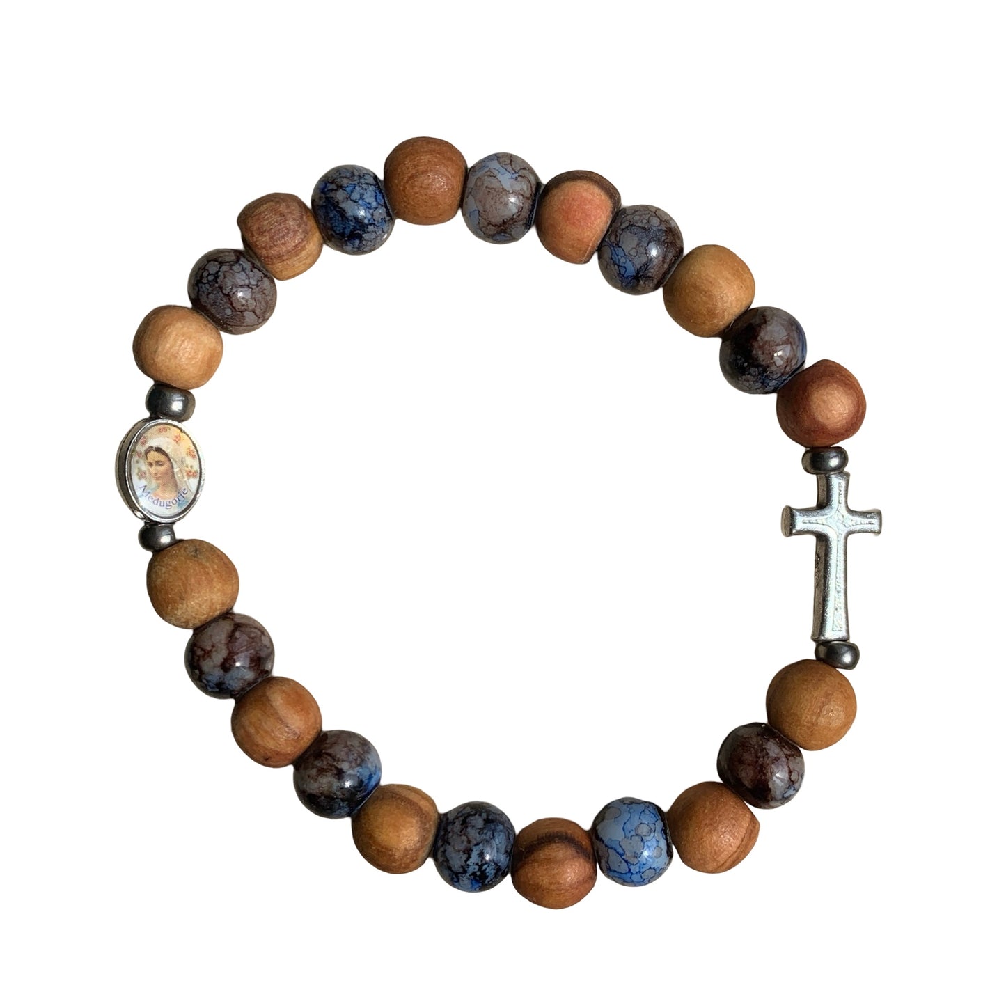 Olive Wood and Porcelain Queen of Peace Bracelet