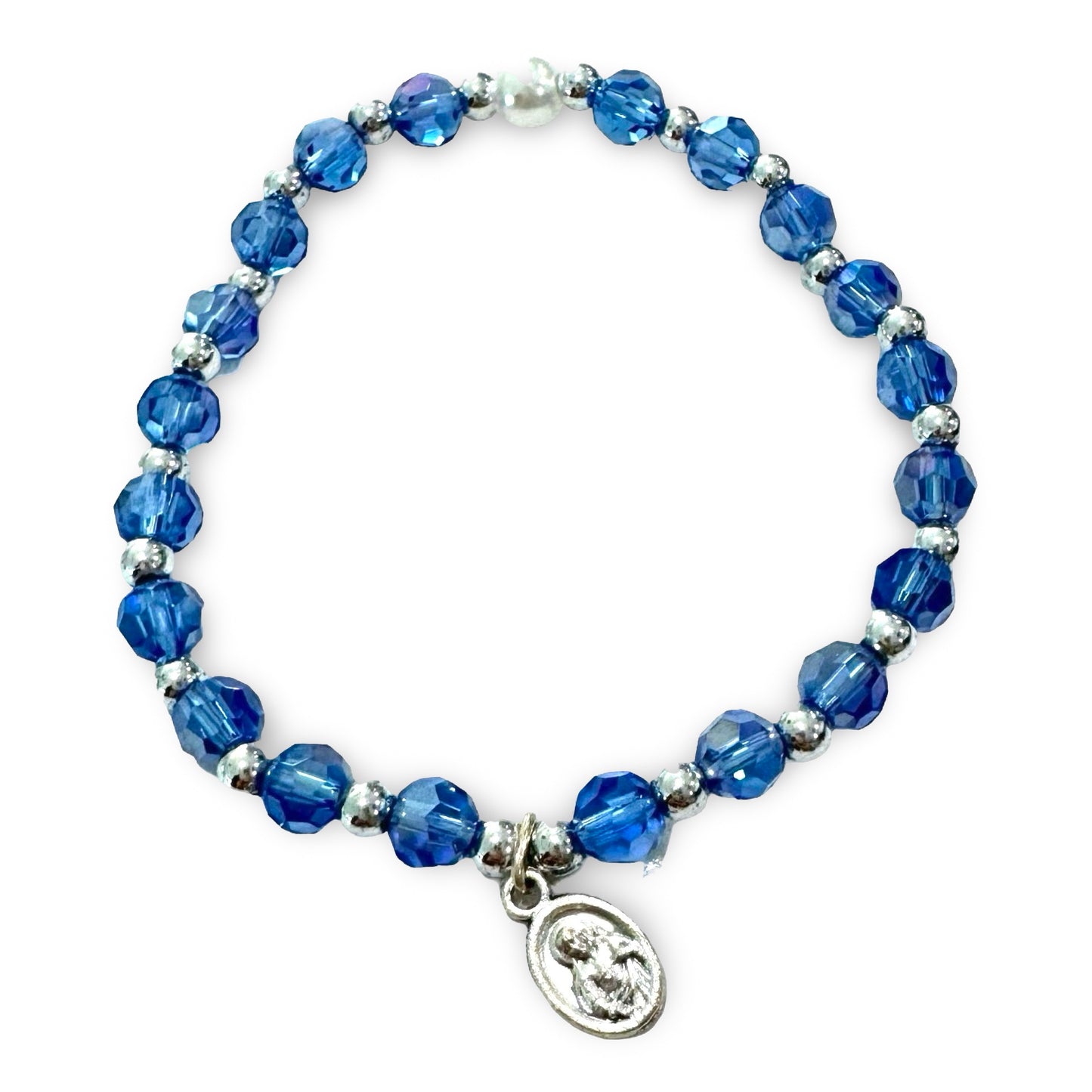 Crystal Bracelet with Fatima Medal and Pearl Accent of Assorted Colors