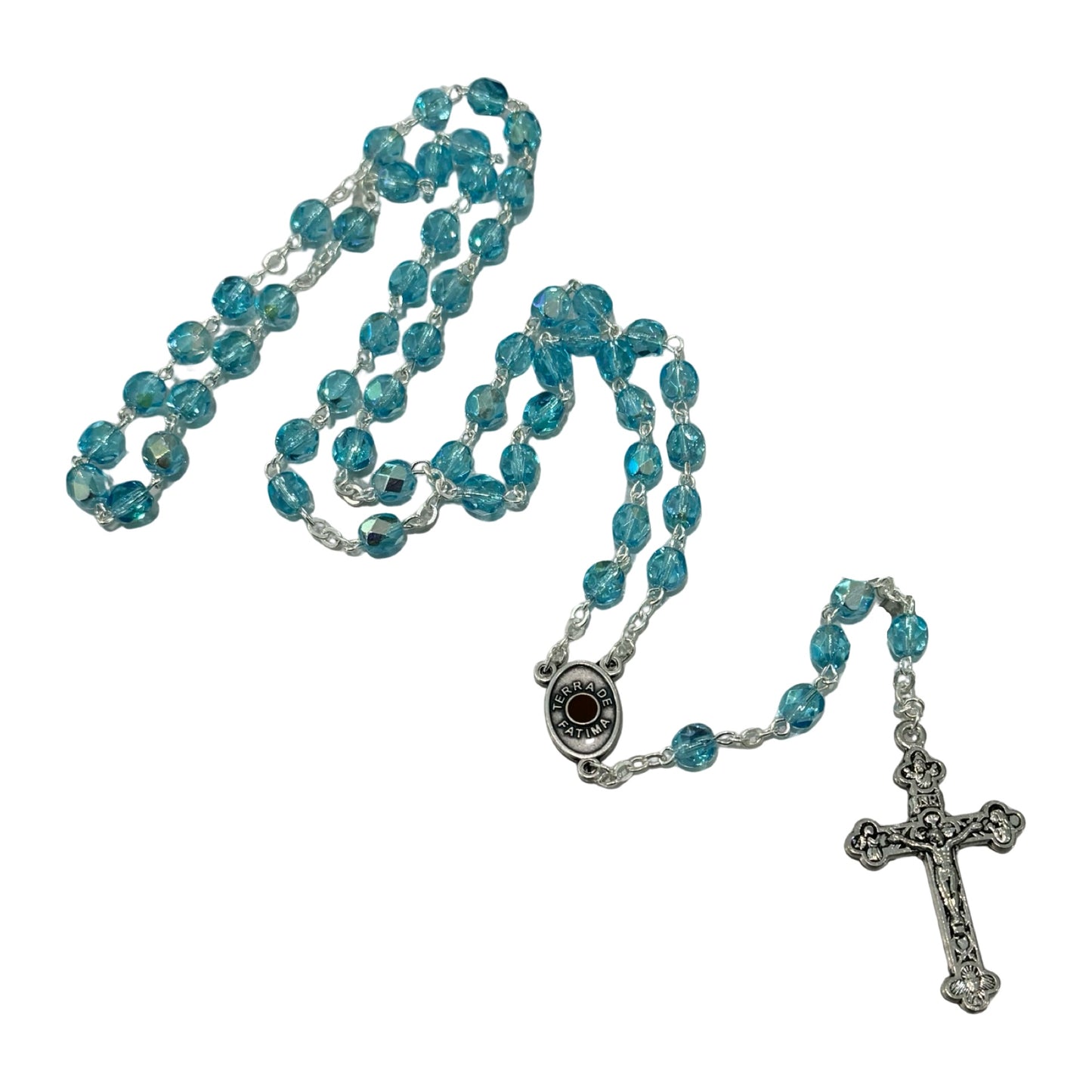 Blue Crystal Rosary with Soil from Fatima