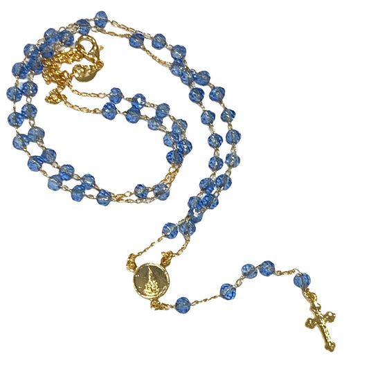 Delicate Gold and Crystal Rosary Necklace of Assorted Colors