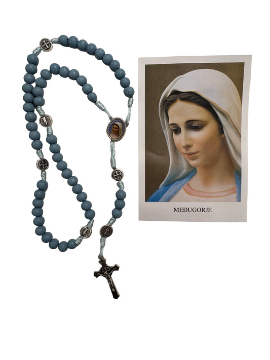 Wooden Our Lady Queen of Peace Rosary with St. Benedict Medal Accents