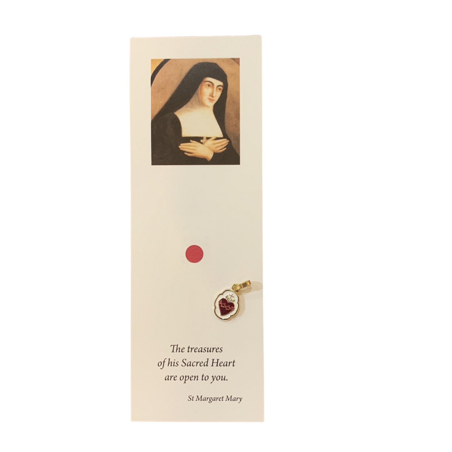 St. Margaret Mary Bookmark with Relic and Gold Sacred Heart Medal