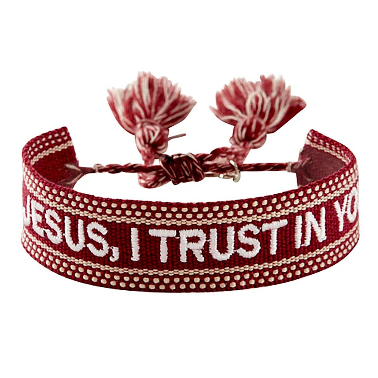 Burgundy "Jesus I Trust in You" Woven Adjustable Bracelet