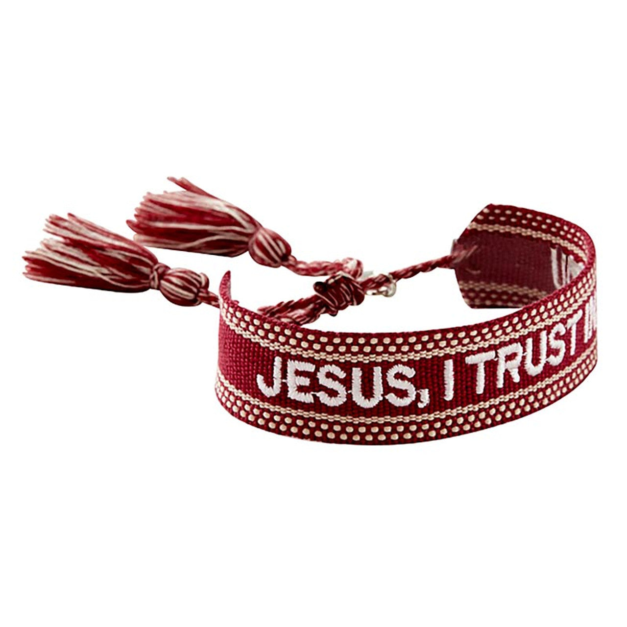 Burgundy "Jesus I Trust in You" Woven Adjustable Bracelet