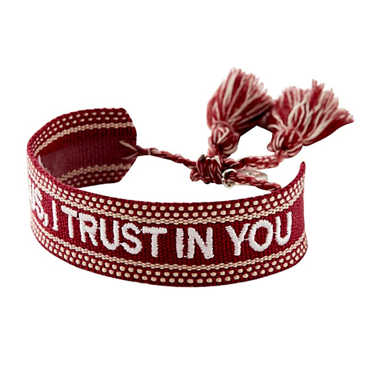 Burgundy "Jesus I Trust in You" Woven Adjustable Bracelet