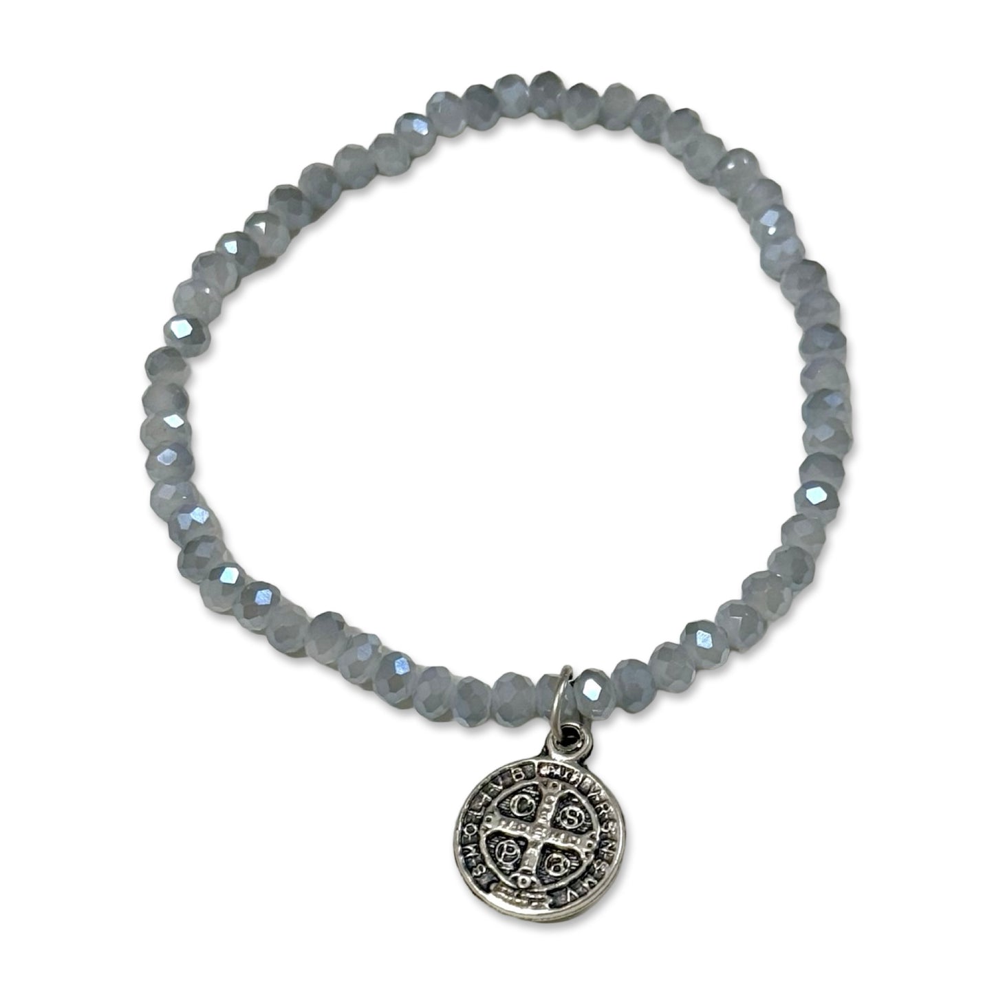 Colored Stretchy Crystal Bracelet with St. Benedict Medal