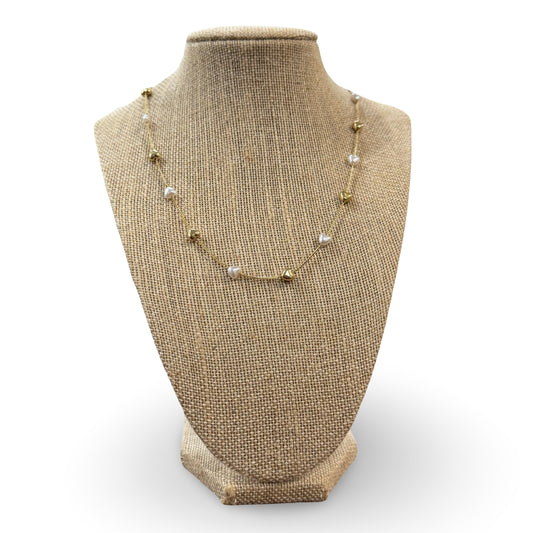 Simple Gold and Pearl Heart Necklace