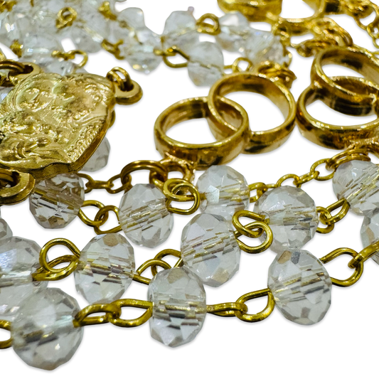 Crystal Bead Wedding Rosary with Holy Family Medal