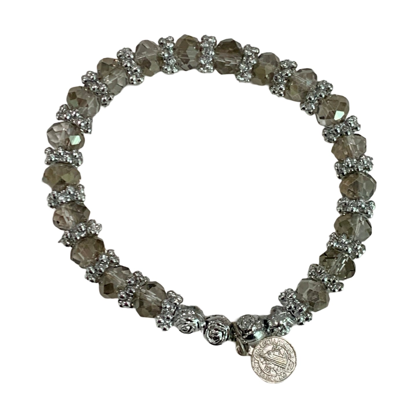 Stretchy Beaded Bracelet with Roses and St. Benedict Medal