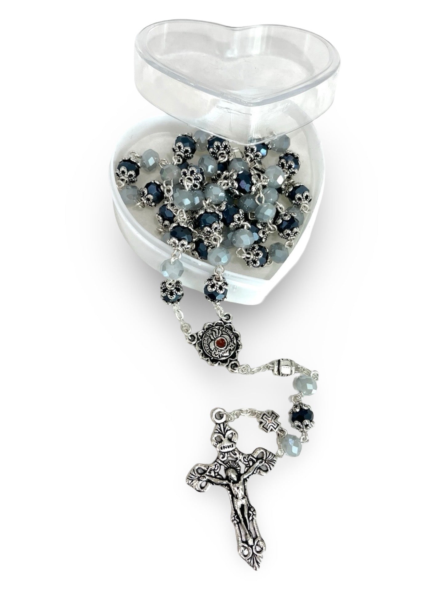 Embellished Fatima Rosary With Soil in Heart Shaped Case