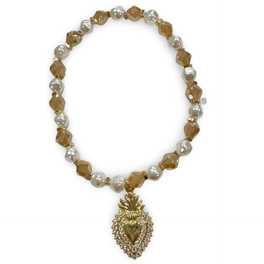 Sacred Heart of Jesus Multicolored Pearl Bracelet Set
