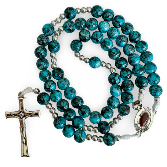 Large Queen of Peace Marble Rosary of Assorted Colors with Soil