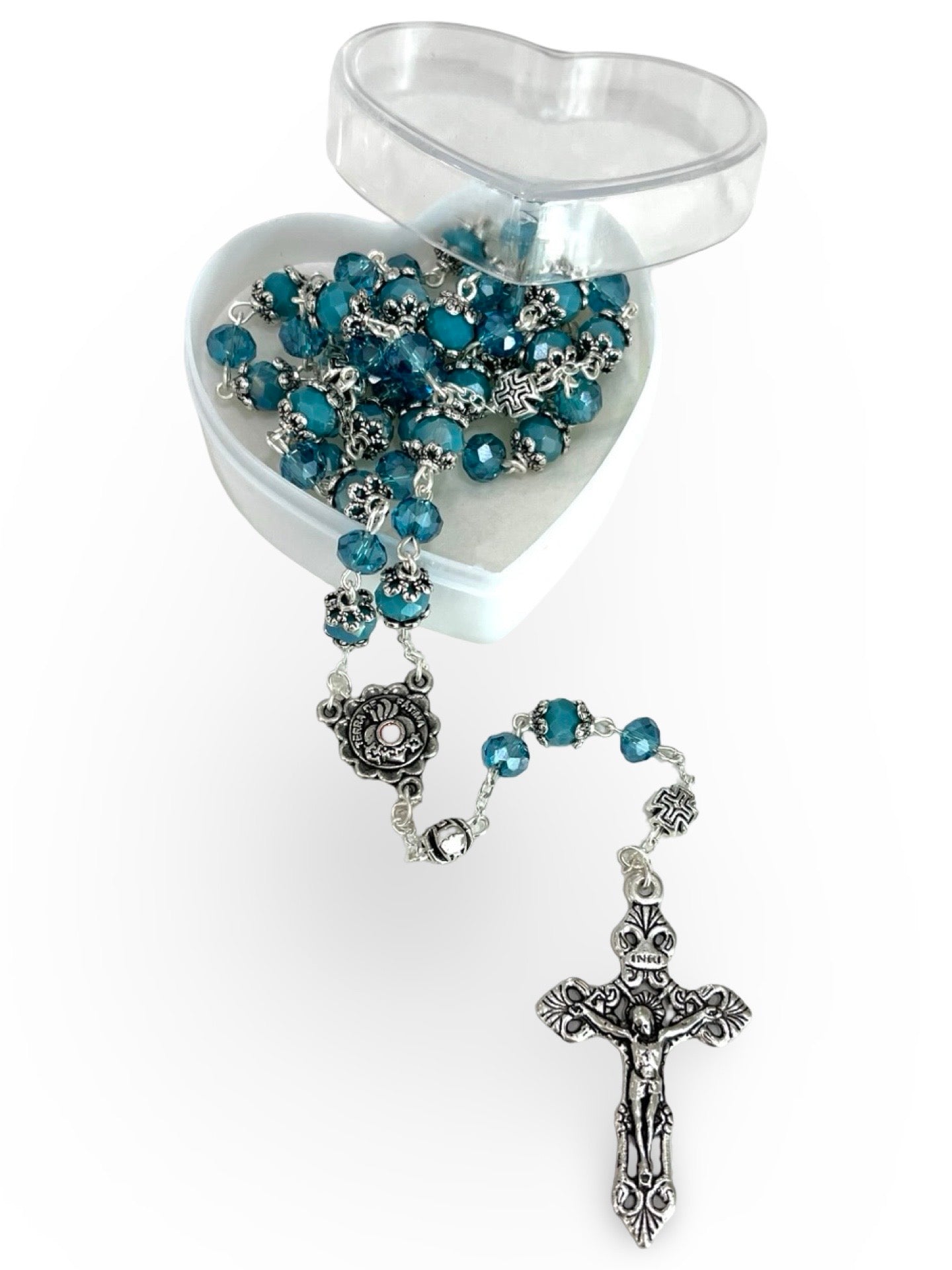 Embellished Fatima Rosary With Soil in Heart Shaped Case