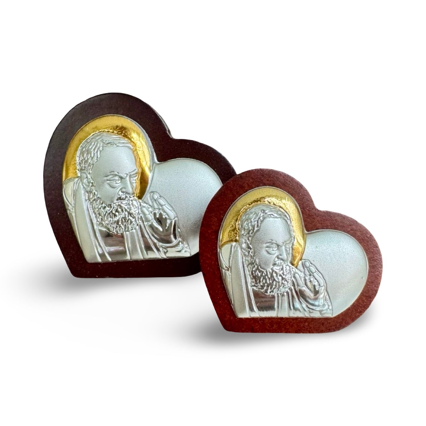 Heart-Shaped Silver Image of St. Padre Pio Blessing
