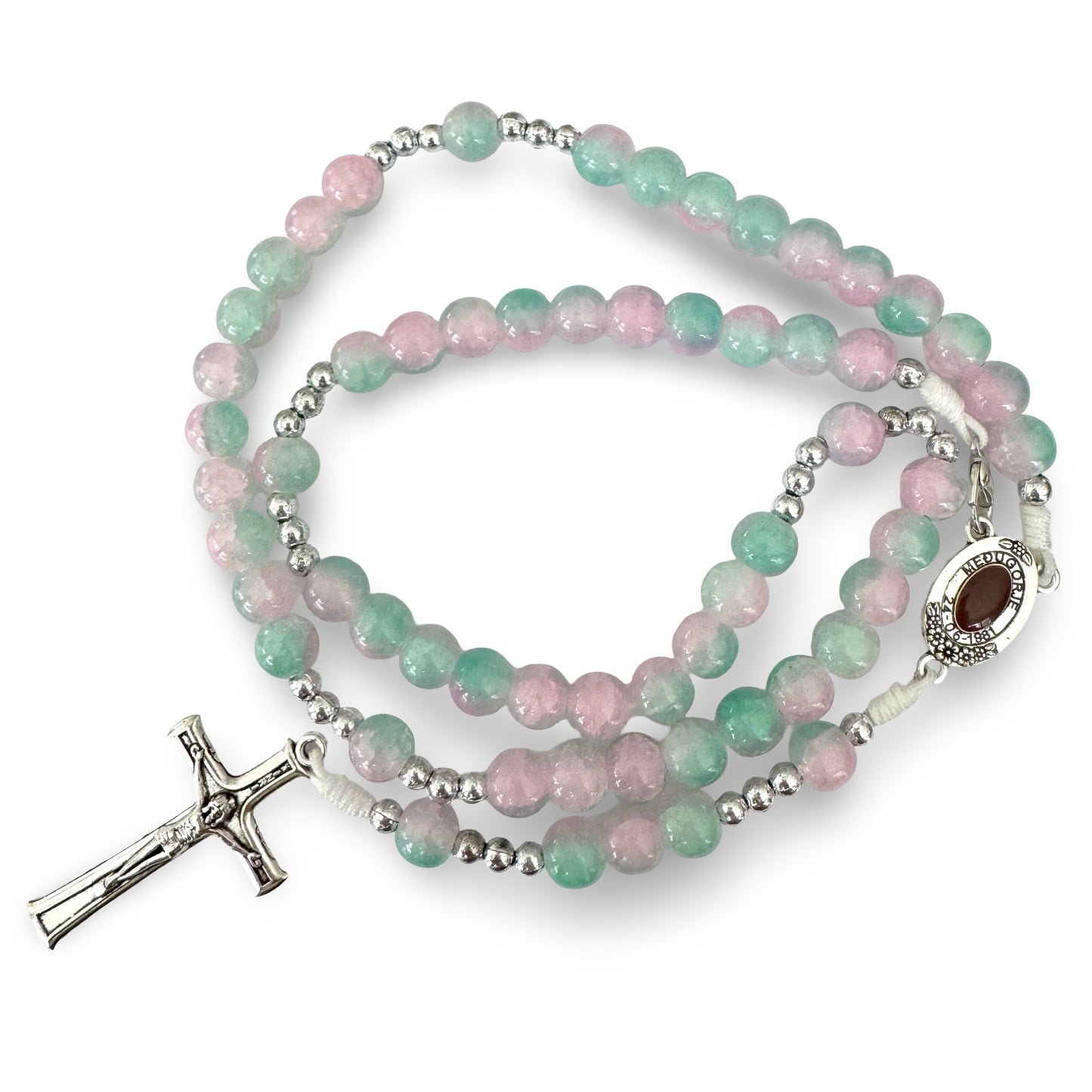 Large Queen of Peace Marble Rosary of Assorted Colors with Soil
