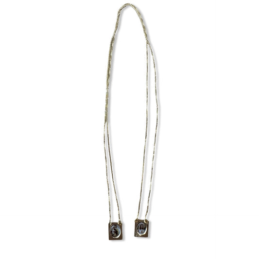 Gold Rectangular Colored Scapular Necklace with Rounded Images