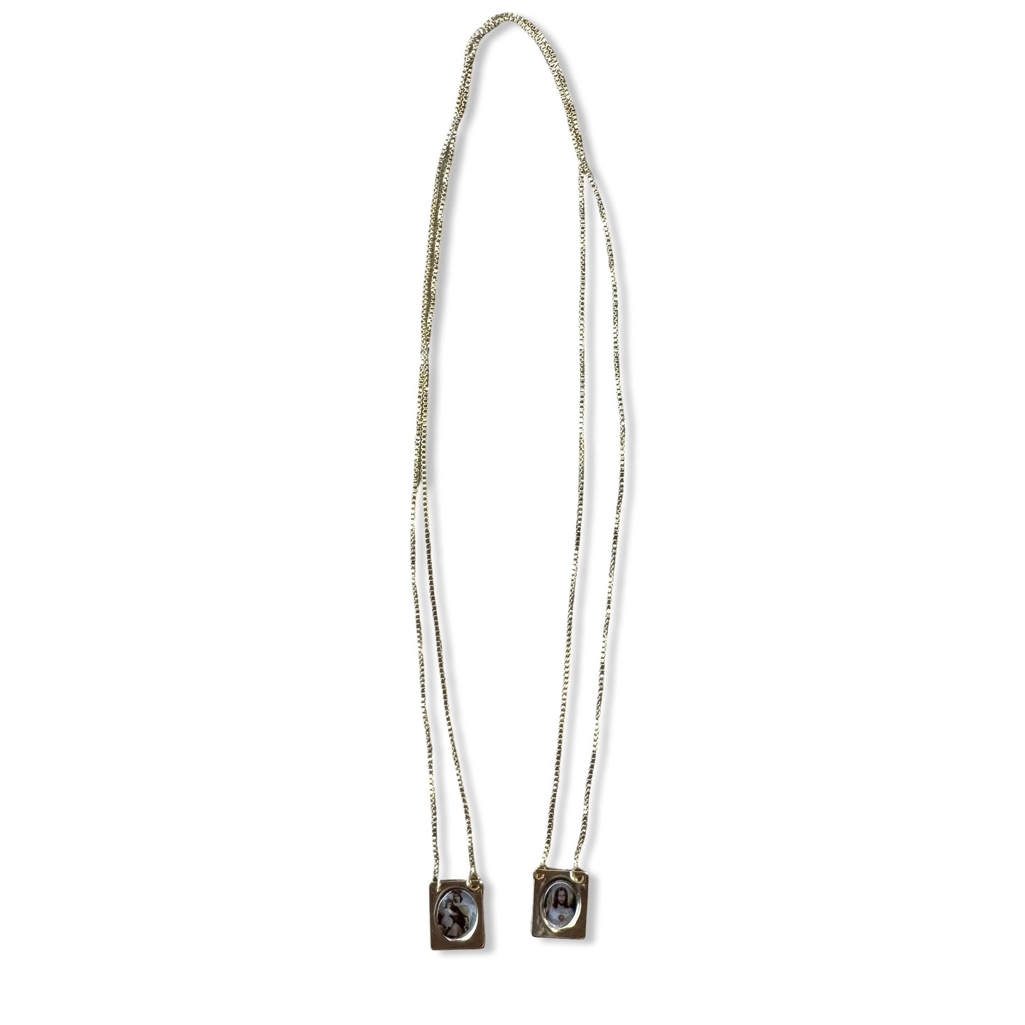 Gold Rectangular Scapular Necklace with Circle Colored Image - Front and Back