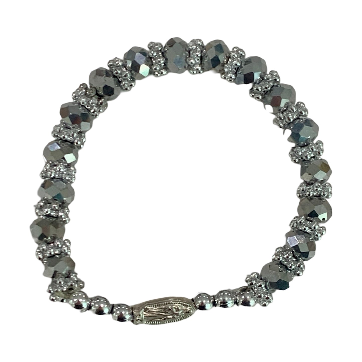 Stretchy Beaded Bracelet with Roses and St. Benedict Medal