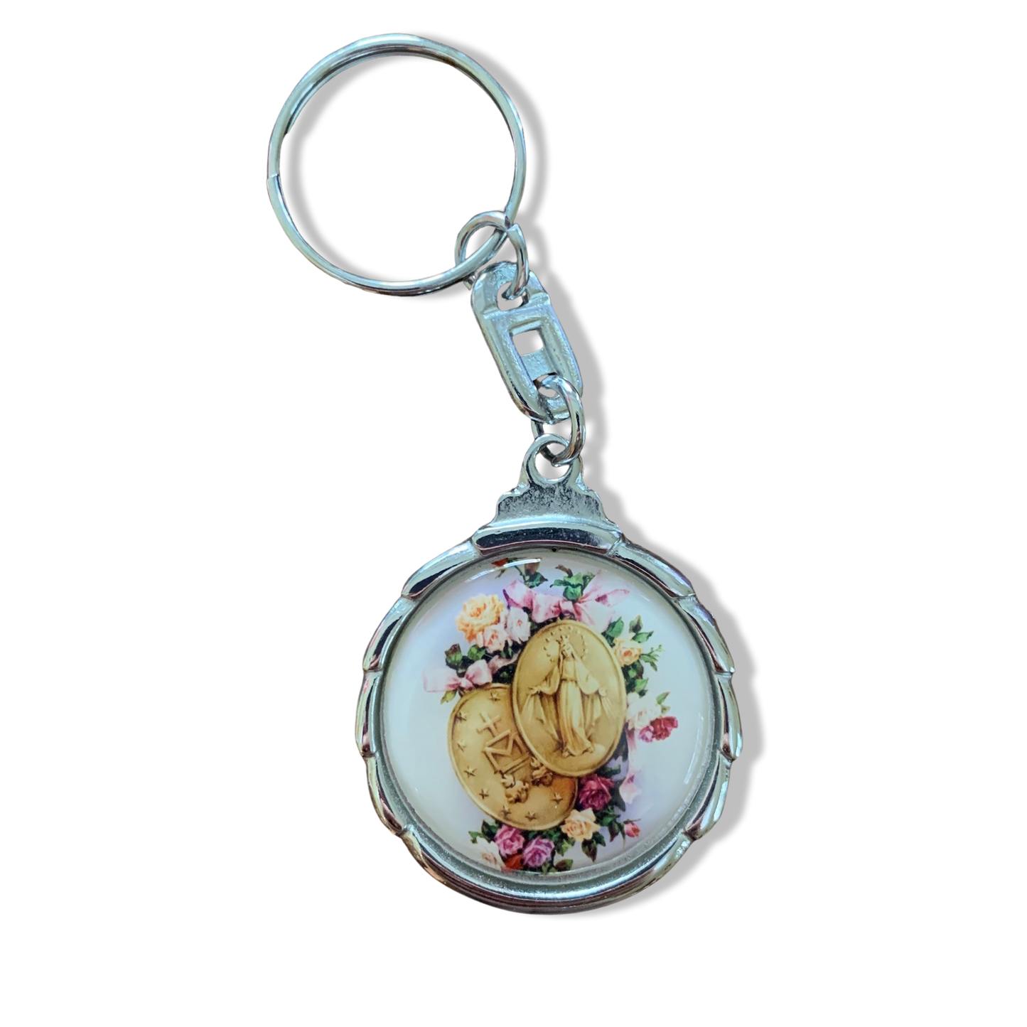 Colored Circle Miraculous Medal Keychain
