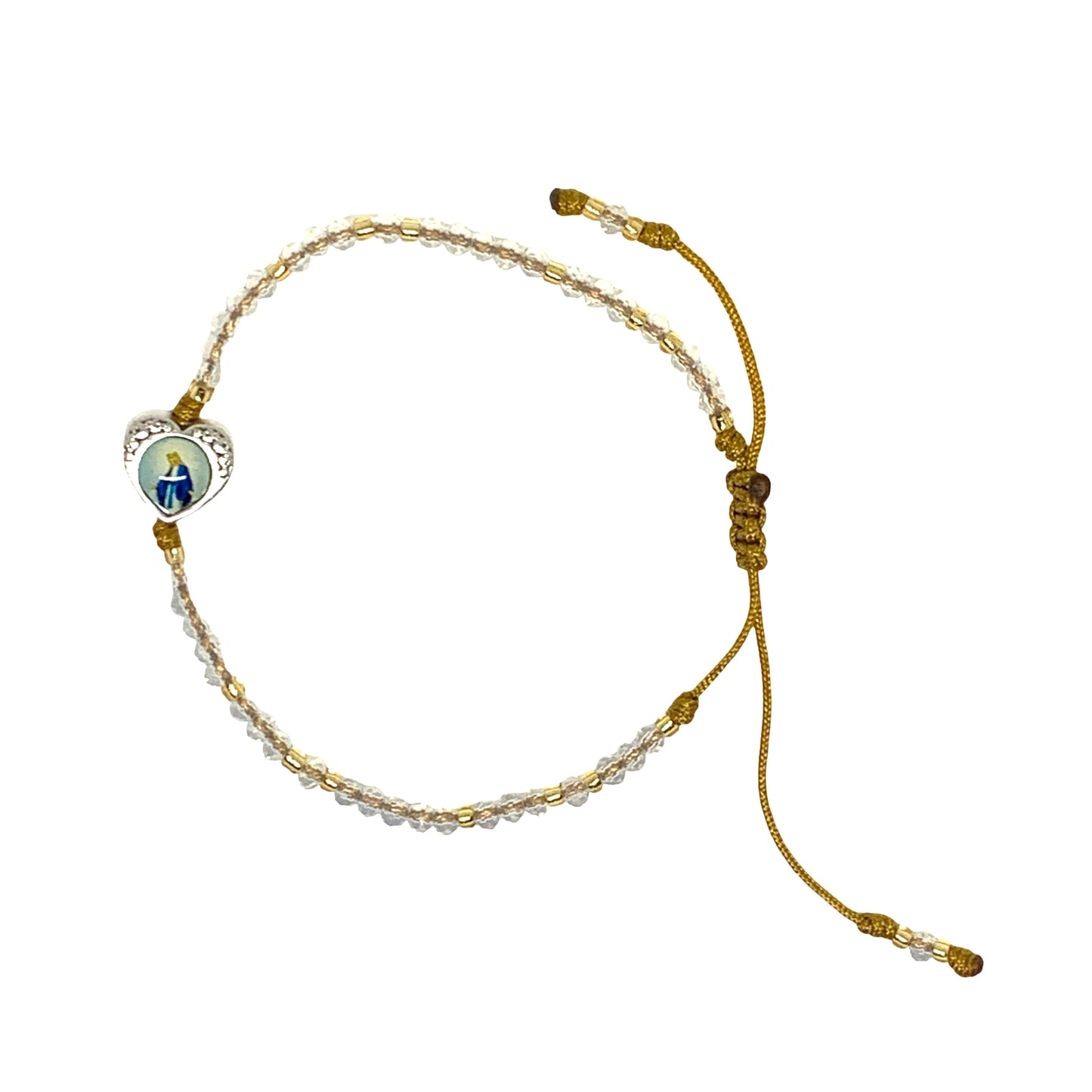 Crystal Bead Adjustable Bracelet with Marian Heart Pendant