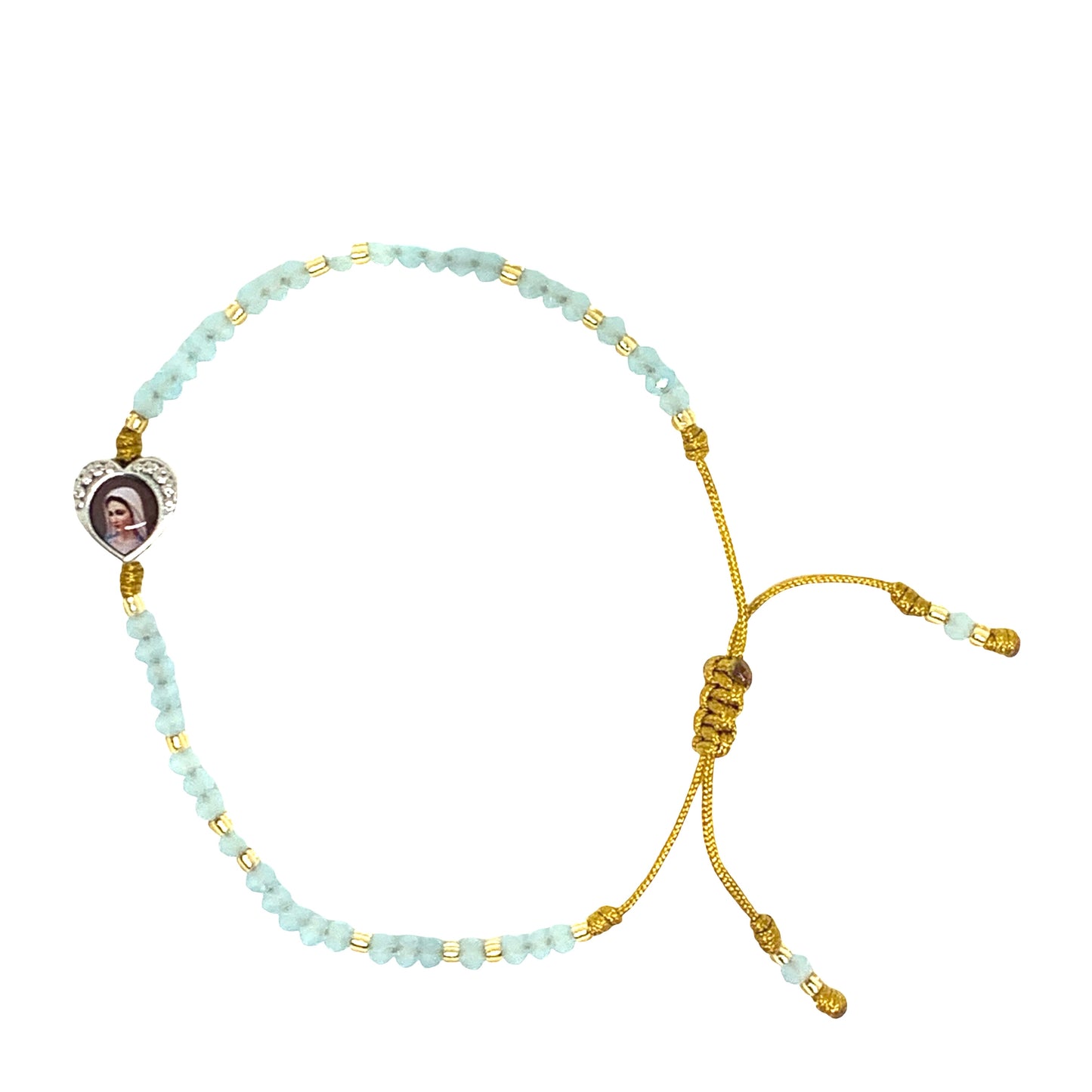 Crystal Bead Adjustable Bracelet with Marian Heart Pendant