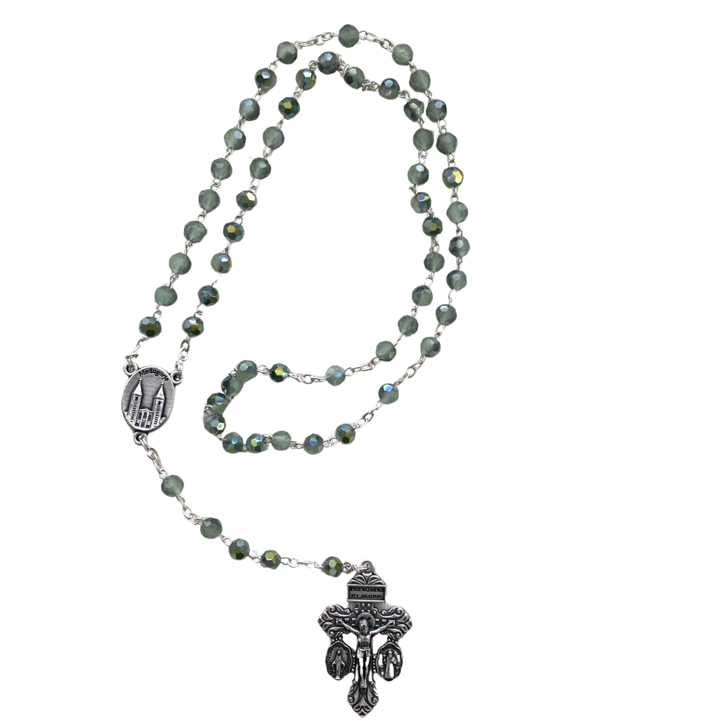 Crystal Queen of Peace Rosary with Pardon Crucifix