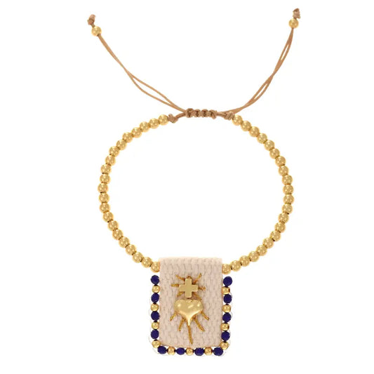 Adjustable Copper Beaded Sacred Heart Bracelet