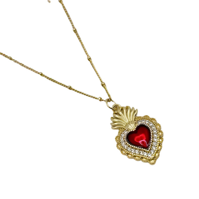 Copper and Ruby Red Sacred Heart Necklace