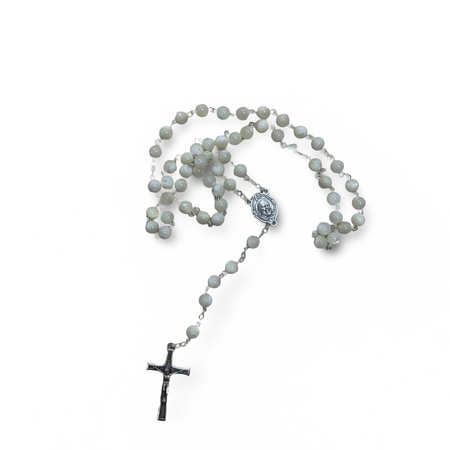 Cream Pearl Padre Pio Rosary with Relic