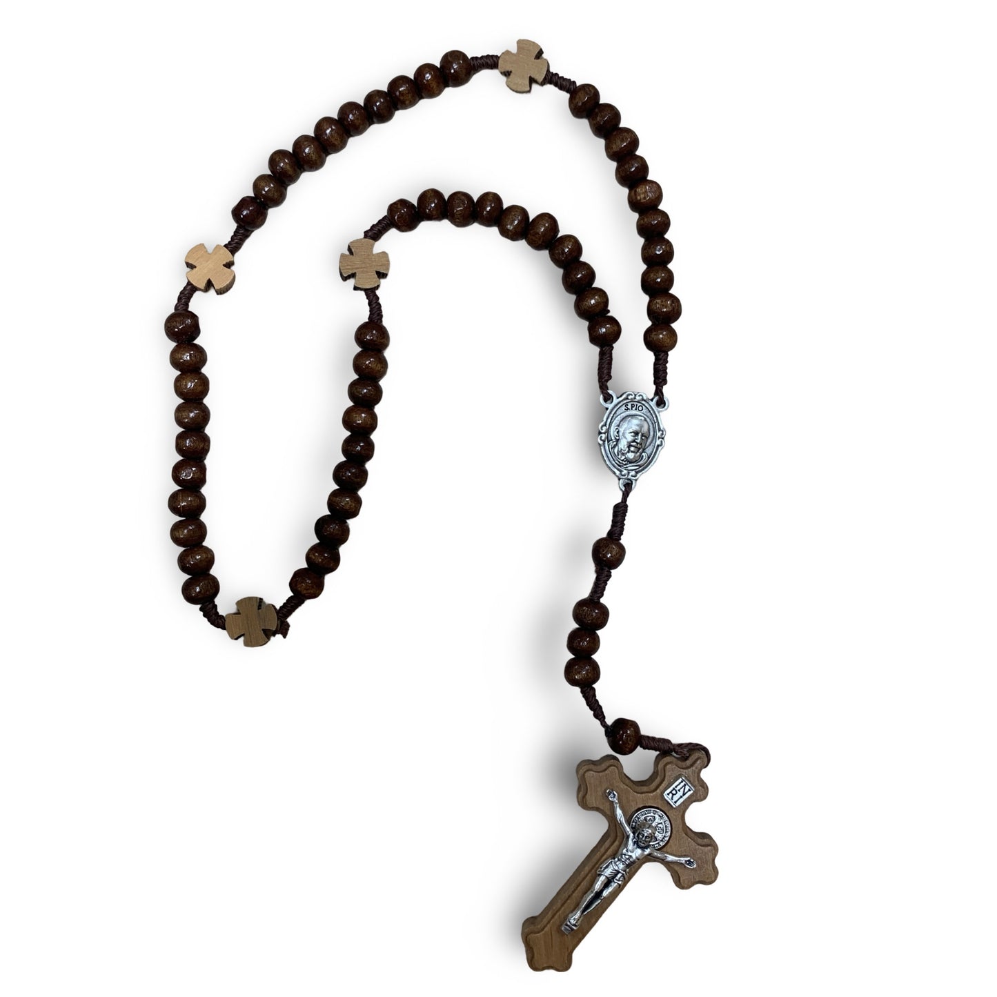 Embellished Padre Pio Wooden Rosary with Relic
