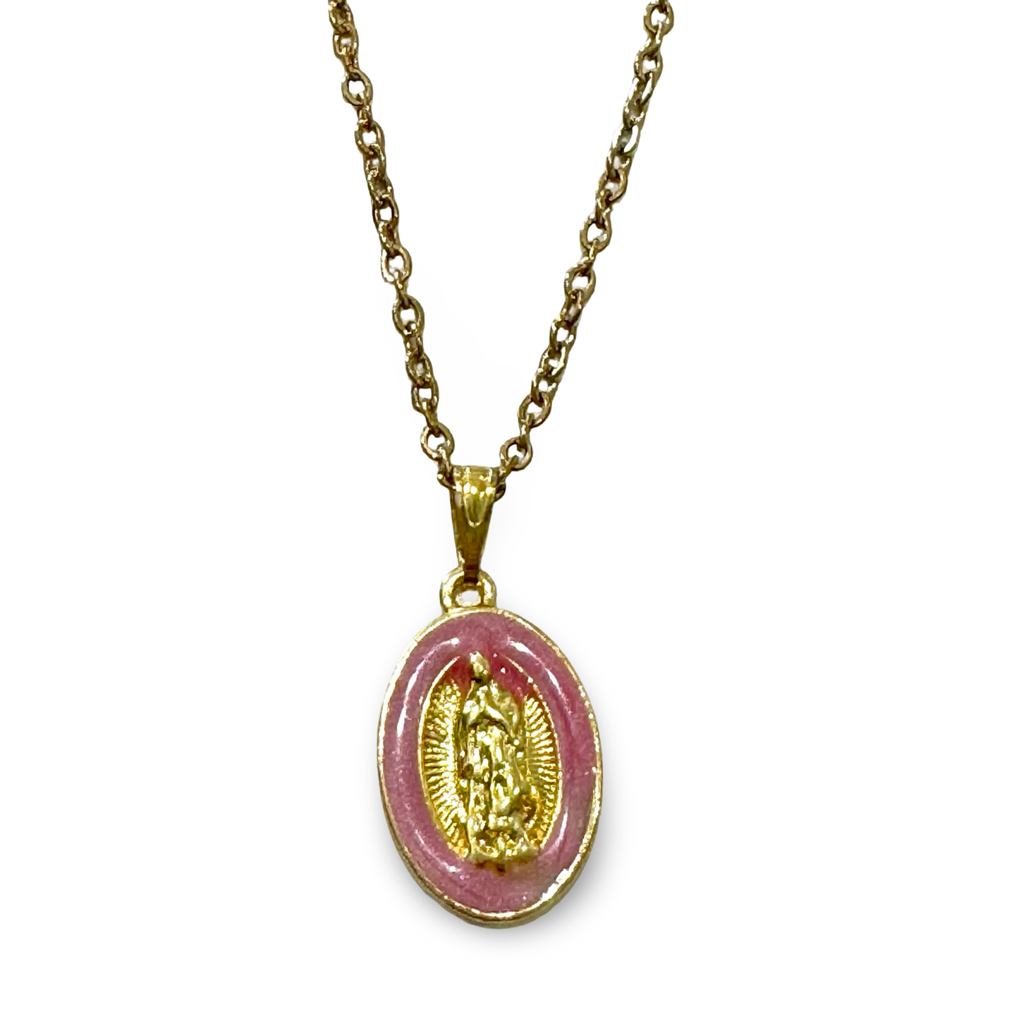 Gold Our Lady of Guadalupe Necklace with Colored Border