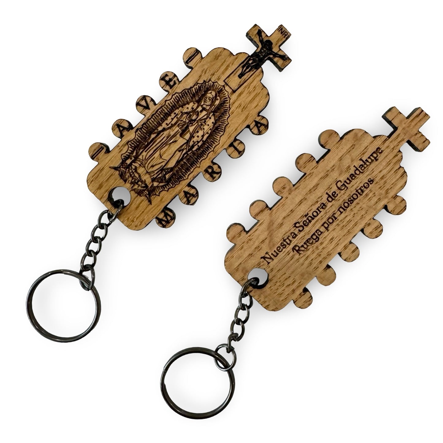 Handmade “Guadalupe” Oak Wood Carved Keychain