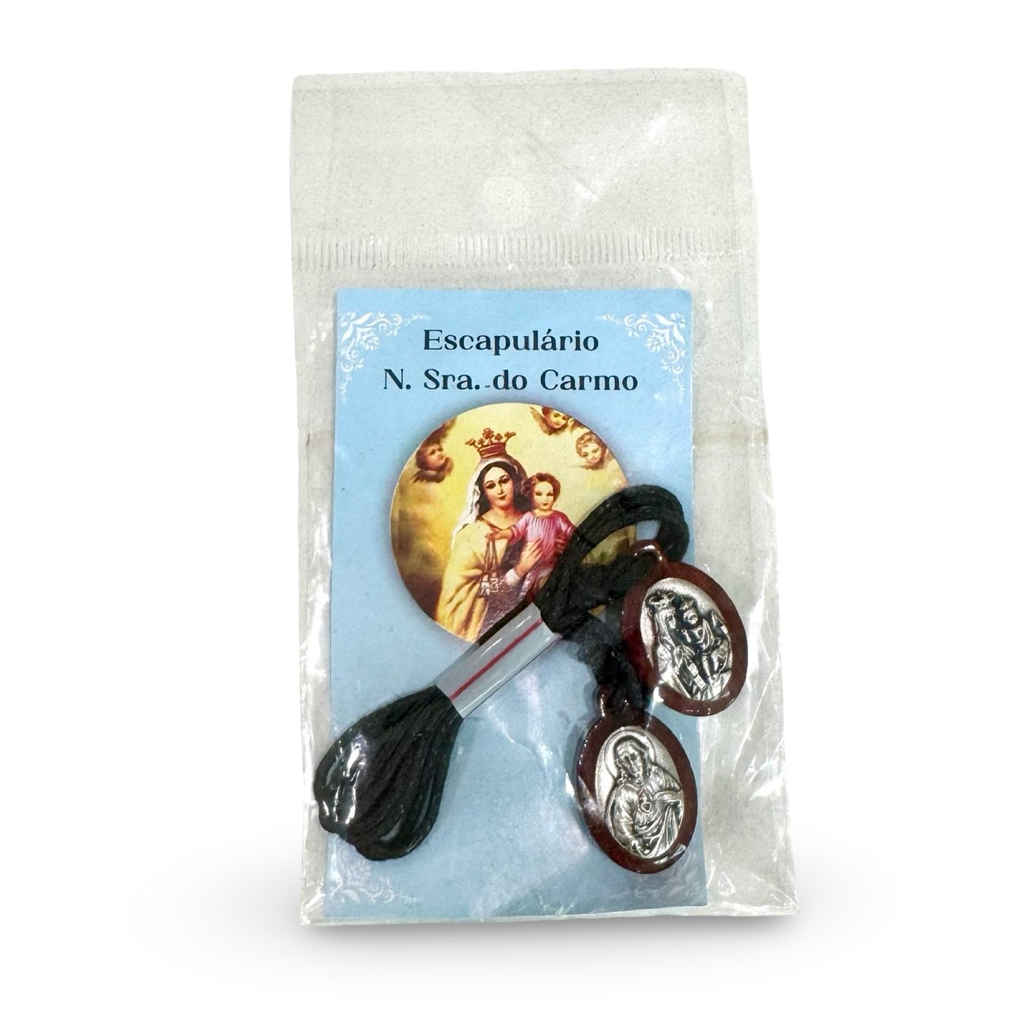 Wooden Brown Scapular with Oval Metal Images
