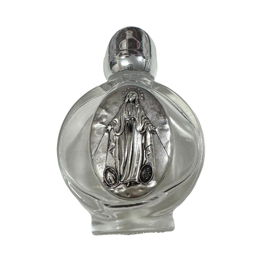 Round Miraculous Medal Glass Holy Water Bottle